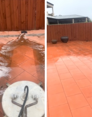 Concrete Sealing Perth, pressure washer cleaning dirty pavers.